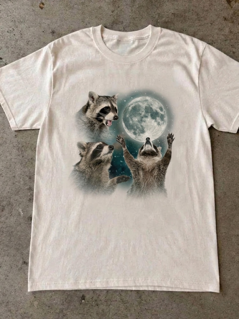 Raccoon Moon Shirt, Whimsical Nature Graphic Tee - White Unisex